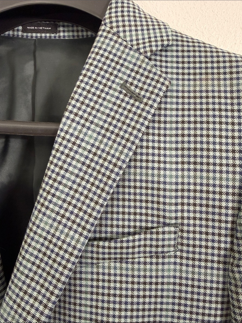 JF J.FERRAR Grey Green Blue Plaid Sport Coat